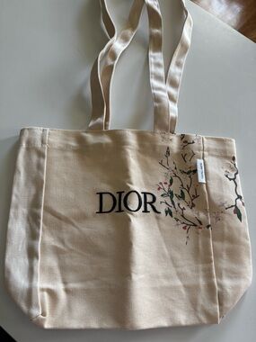 Dior Floral Linen Tote Bag – Cream Cherry Blossom Design